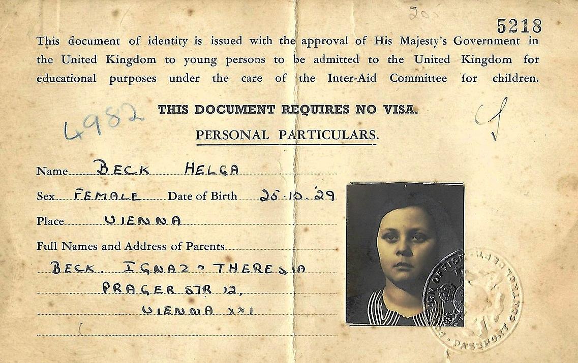 Identity Document for a child travelling on the Kindertransport