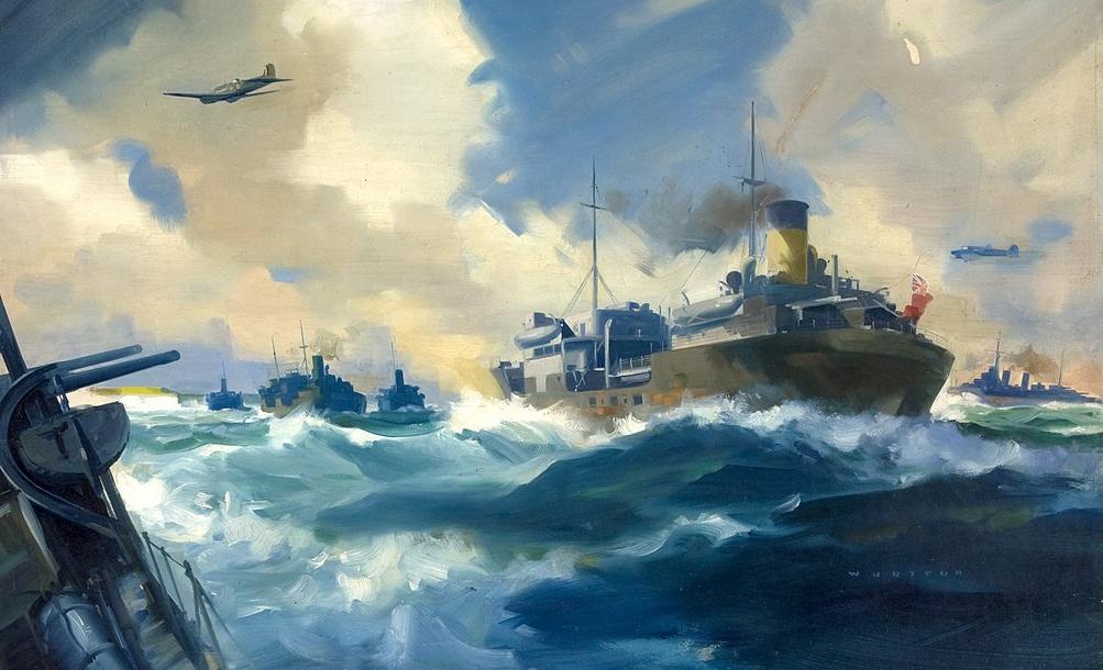 A convoy of British ships cross the Atlantic during World War II