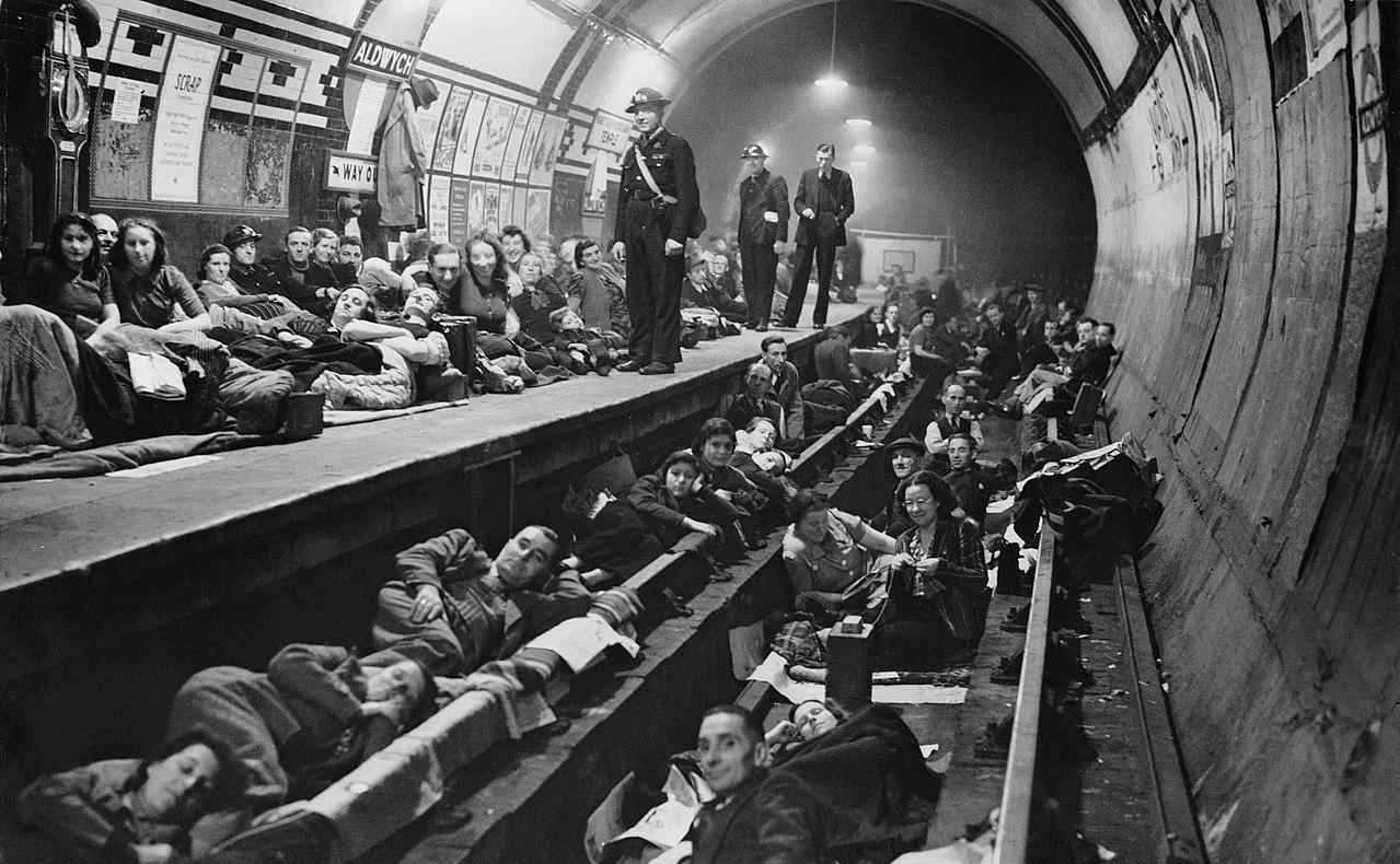 Aldwych Underground station used as an air raid shelter
