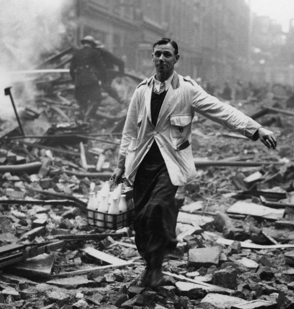 Staged photograph creating the idea of a "Blitz Spirit"