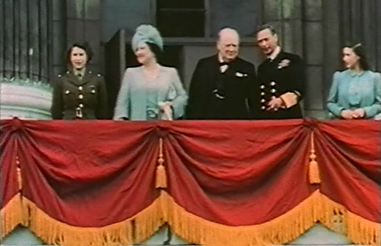 The royal family on the balcony of Buckingham Palace, VE Day