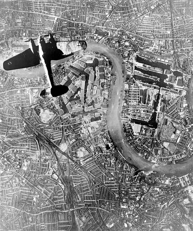 A German bomber pictured over East London on 7th Sept 1940