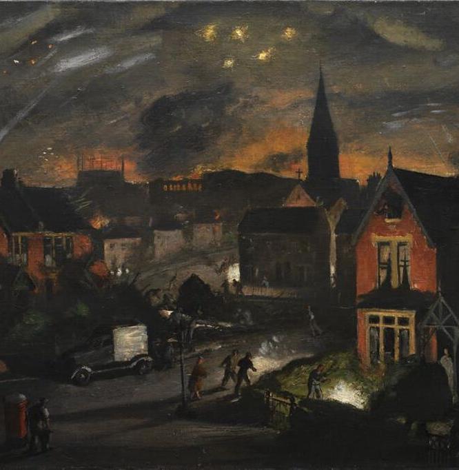 An incendiary air raid on a suburb in Britain