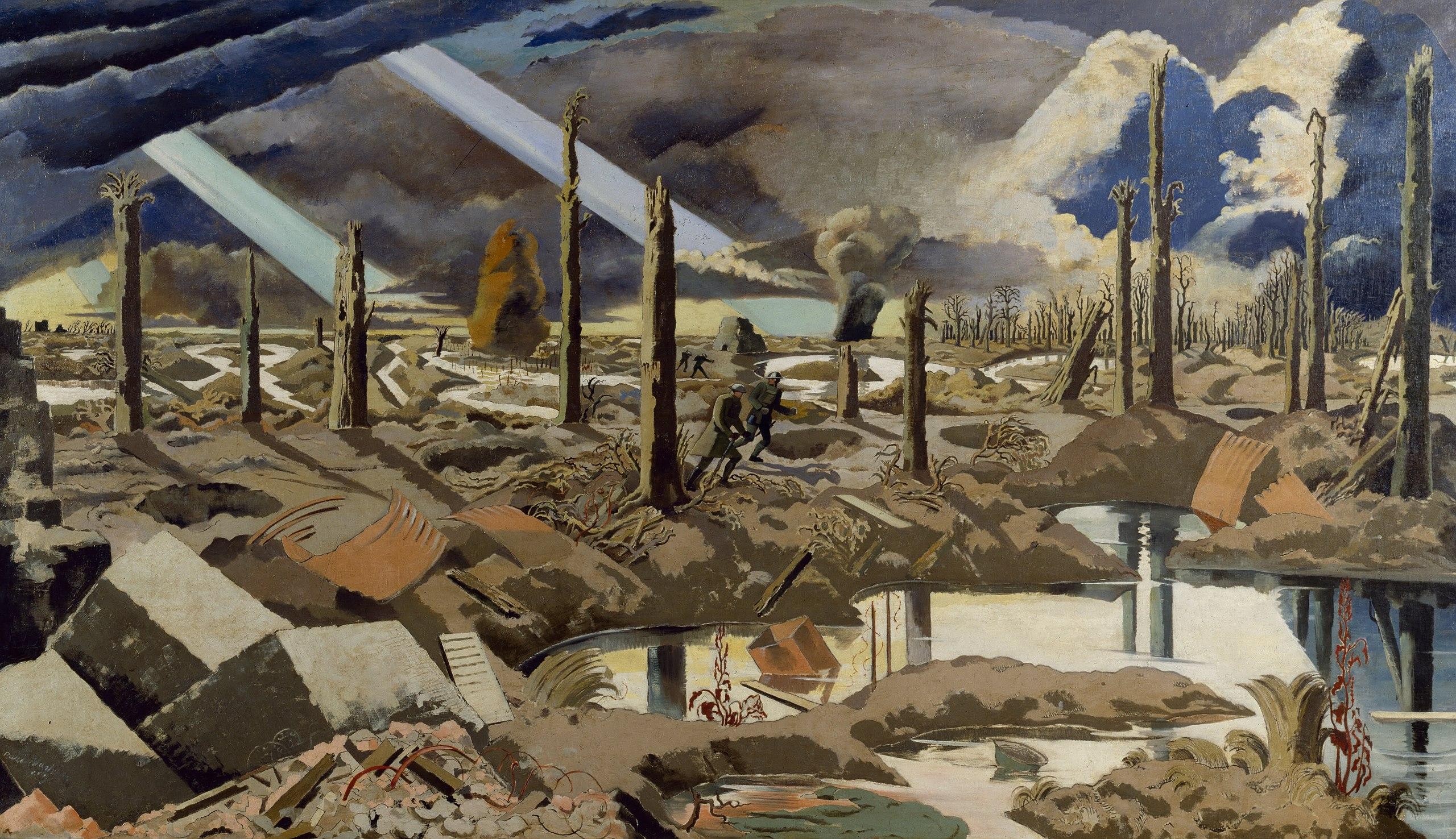 A devastated World War I battlefield