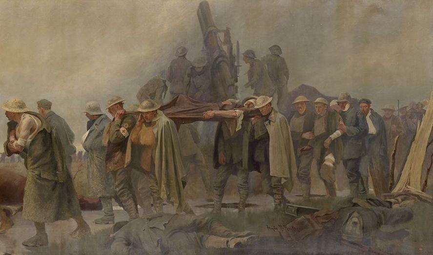 Royal Army Medical Corps in action on a World War I battlefield