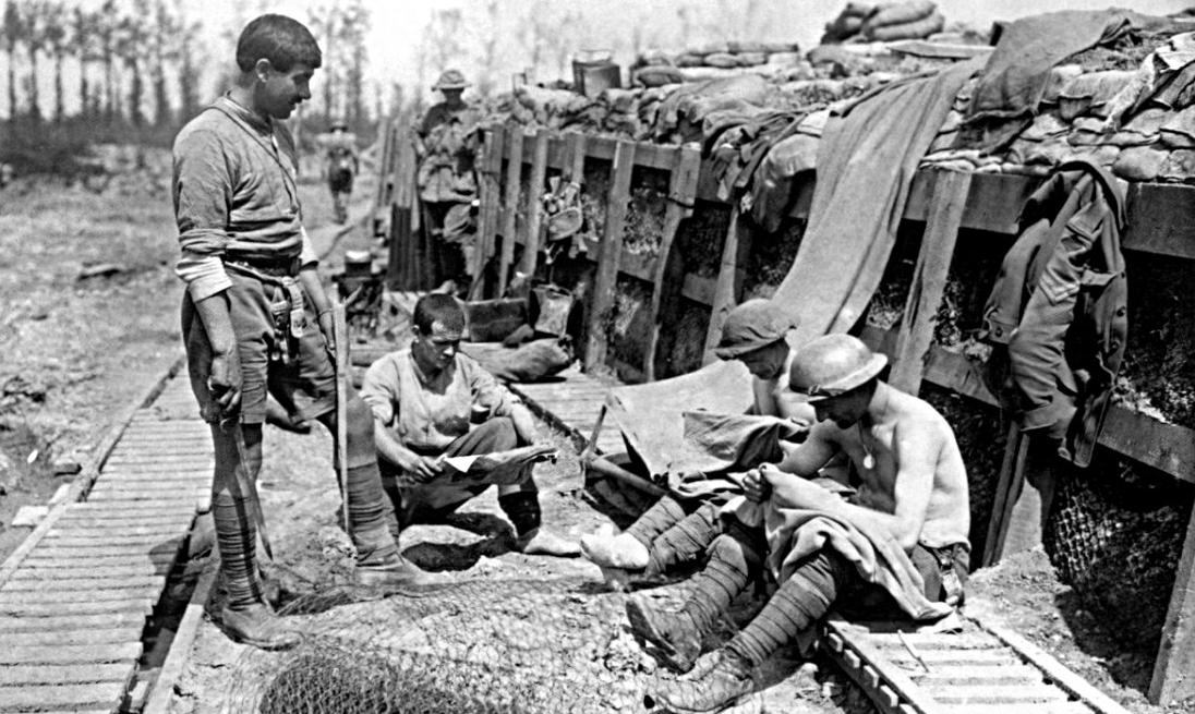 A breastwork trench, constructed from sandbags