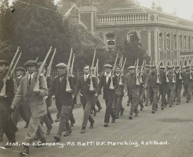 New recruits to Kitchener's Army march in civilian dress