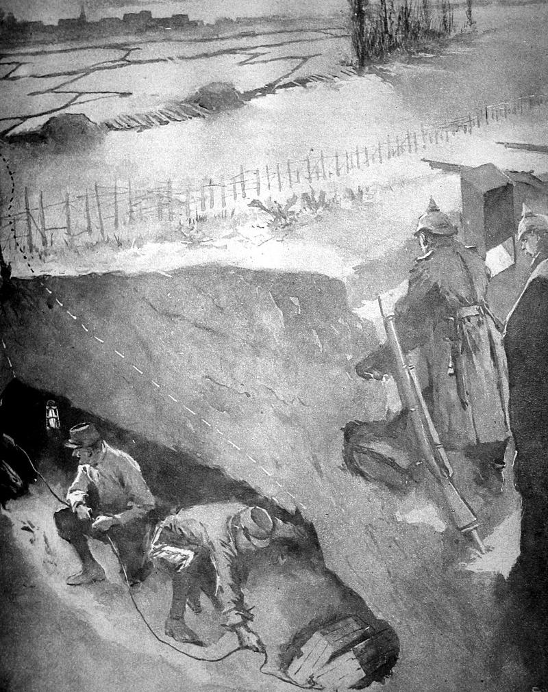 "Sappers" plant explosives in a tunnel under German lines.
