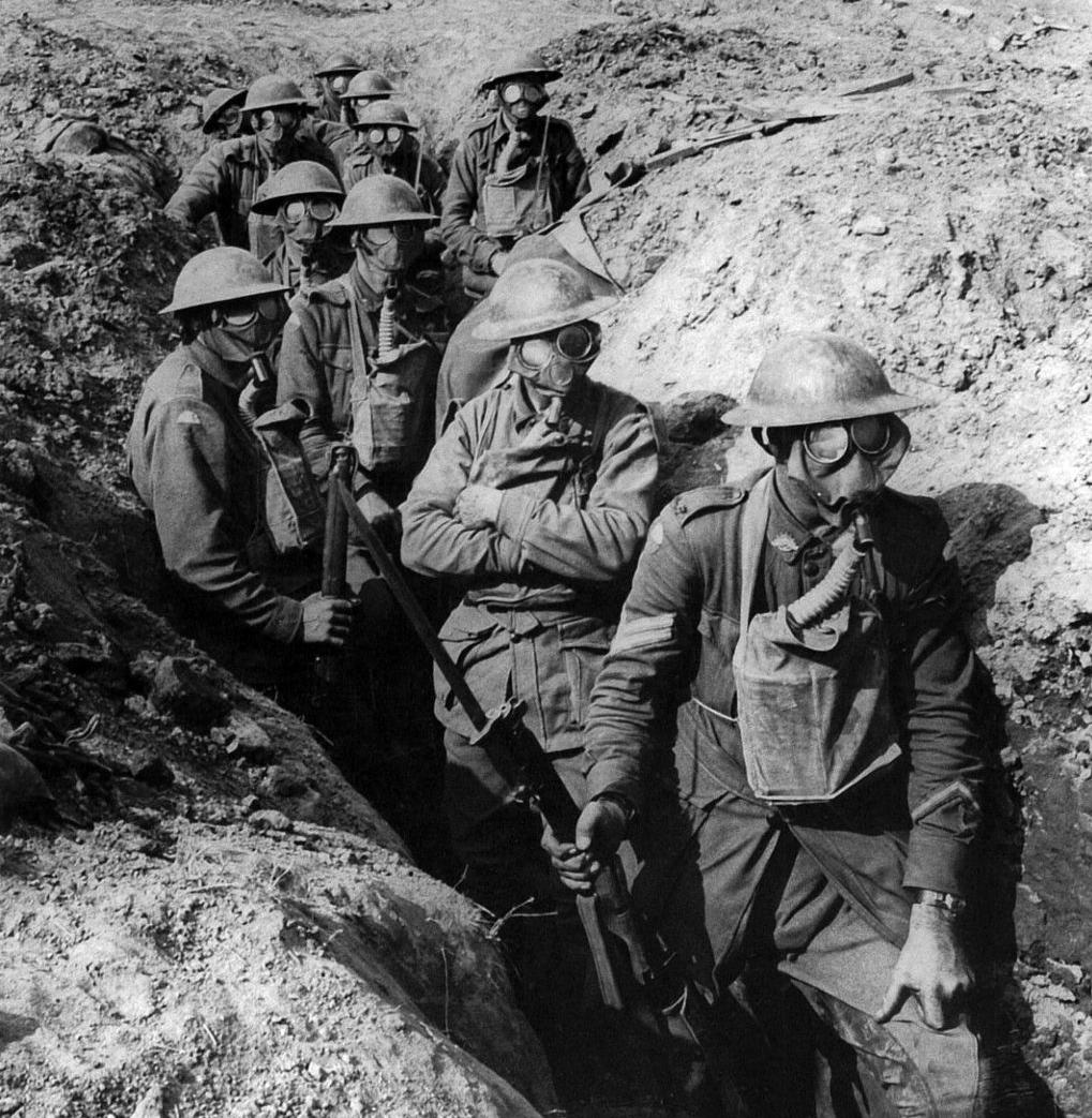 Infantry wearing Small Box Respirators (SBRs)