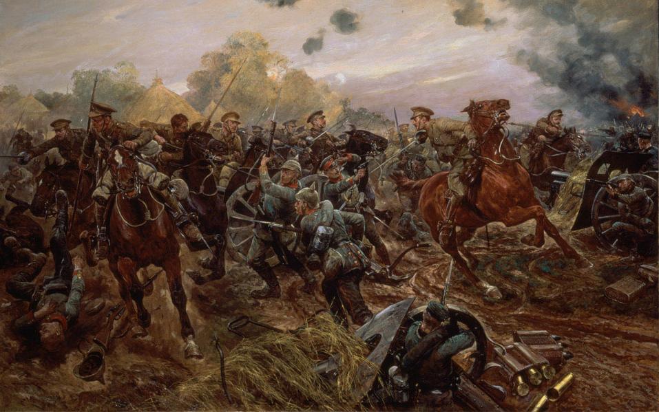 British cavalry charge during the Battle of Mons