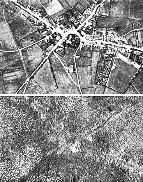 Aerial view of Passchendaele before and after the battle