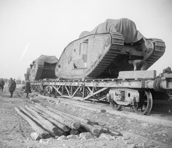 Tanks returning from the Battle of Cambrai, December 1917