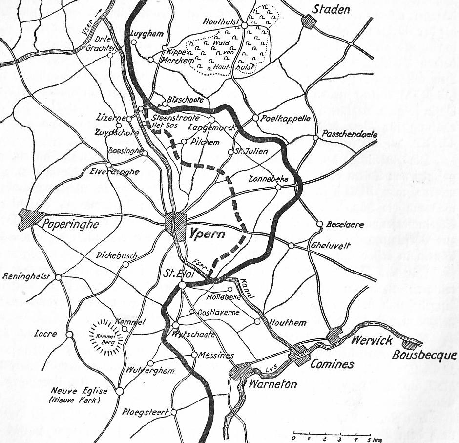 A map of the Ypres Salient, showing German advances