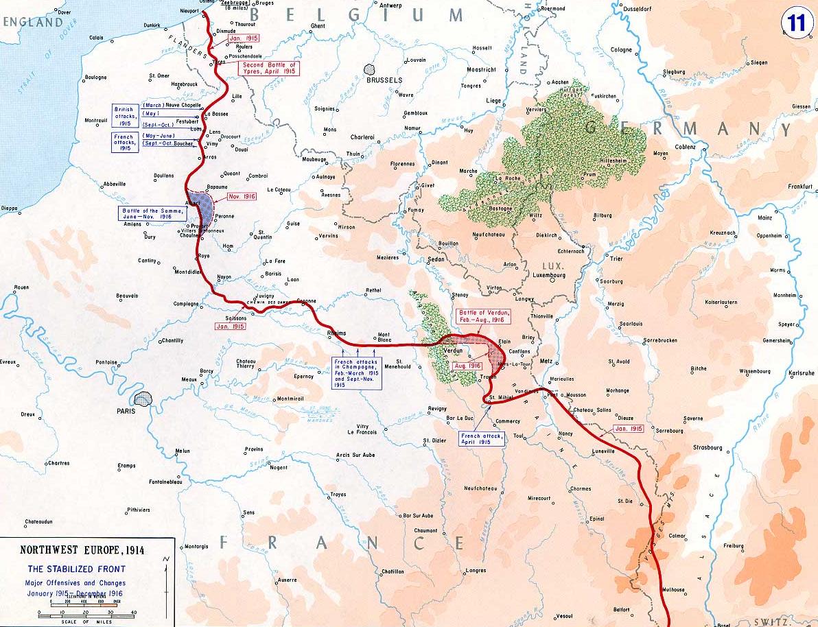 A map of the Western Front in 1915–16