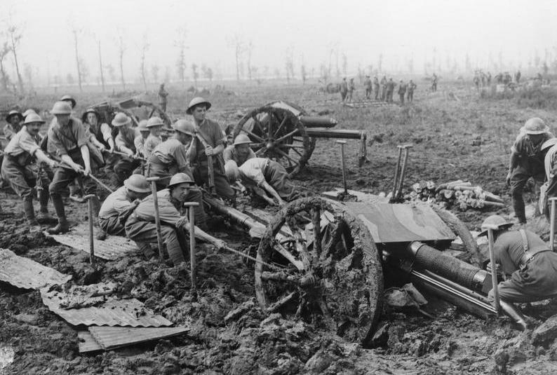 Gunners haul a field gun out of the mud at Passchendaele