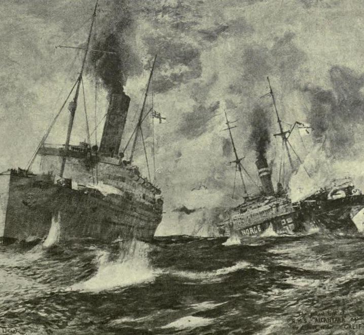 British patrol ship duels with a disguised German warship.