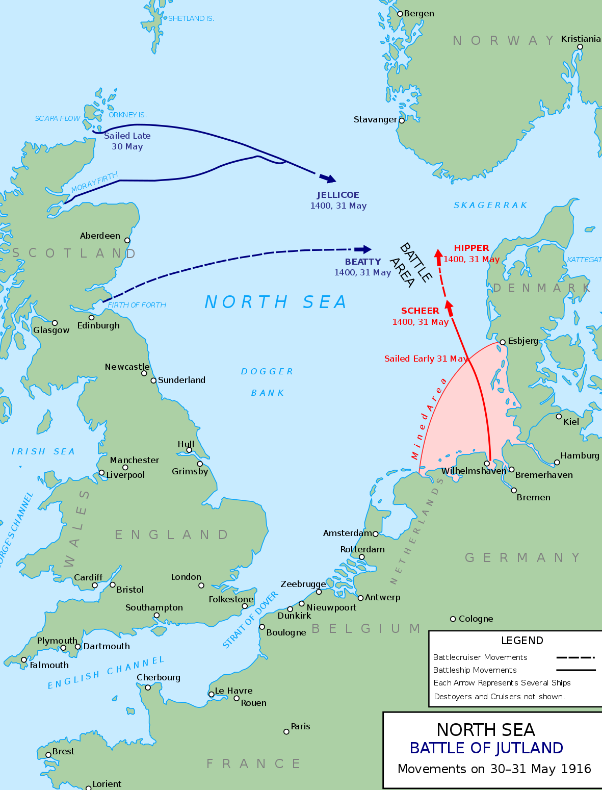 A map of the Battle of Jutland