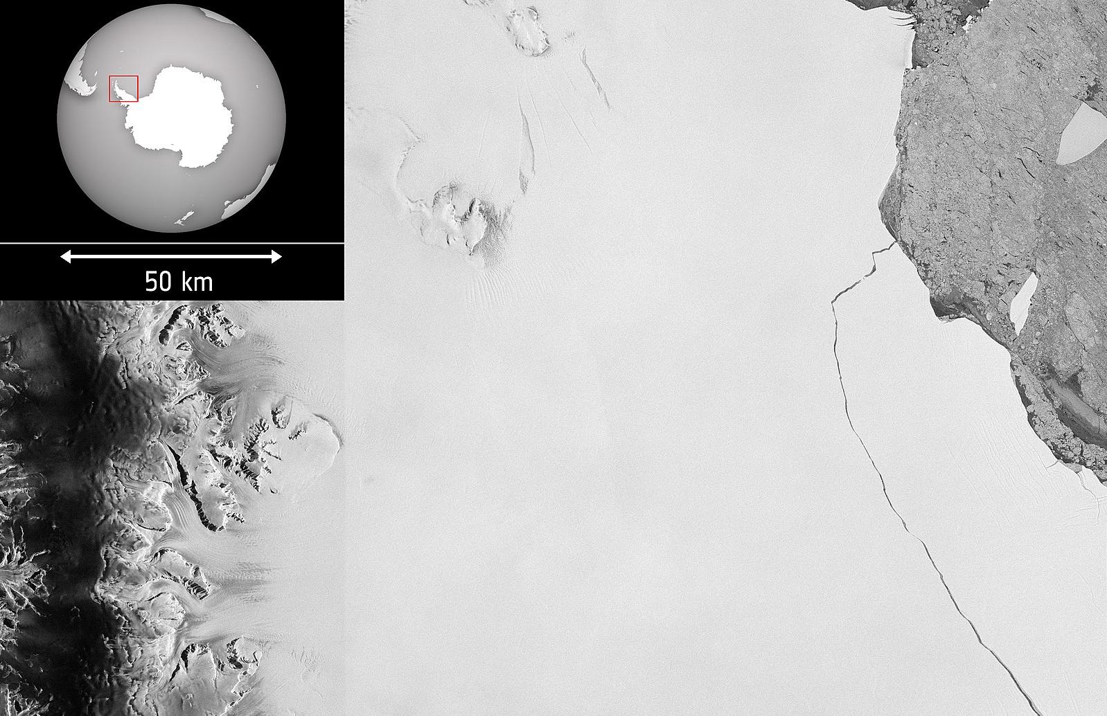 Huge chunk of ice breaking off the Larsen-C ice shelf, Antarctica
