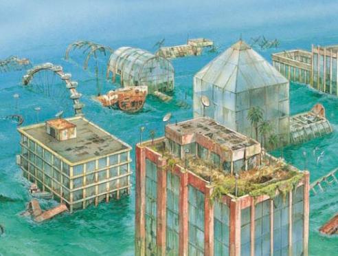 An coastal city under several metres of seawater