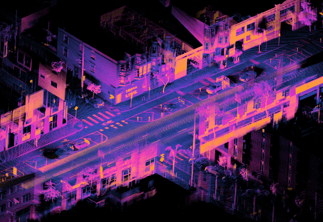 A point cloud created from a moving car using a lidar
