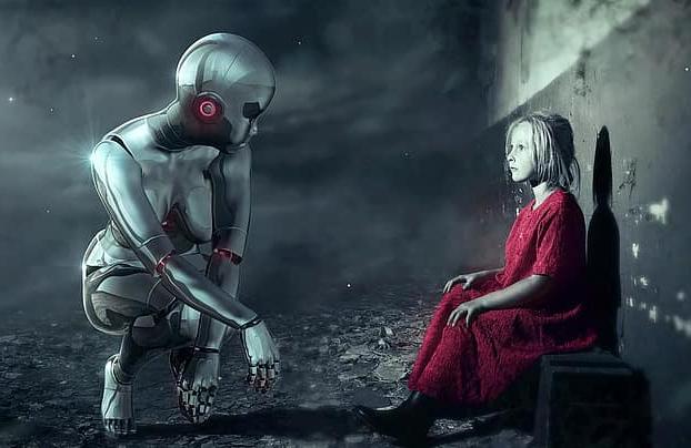 A science-fiction robot displaying human intelligence