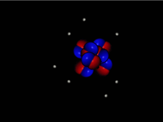 Electrons circling around the nucleus of an atom