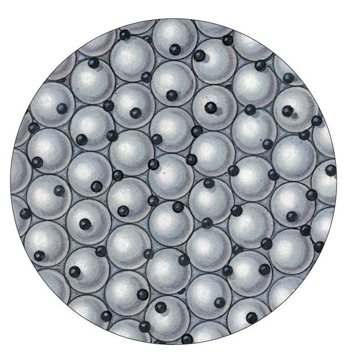 Electrons moving freely between atoms in metals