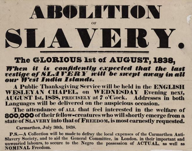 A poster celebrating the full Abolition of Slavery in 1838