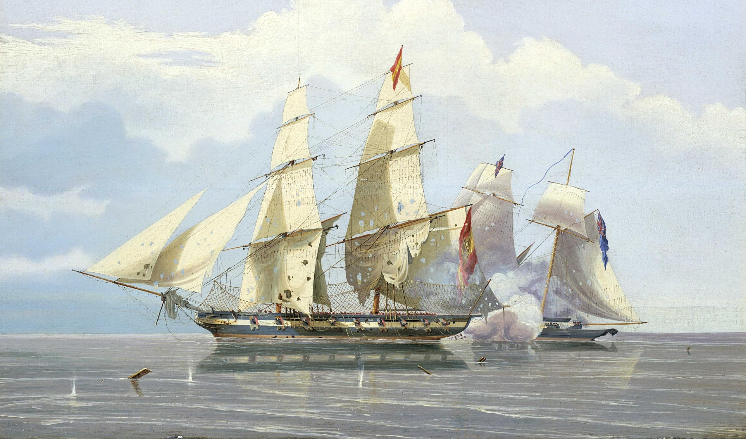 The capture of a Spanish slave ship by Royal Navy vessel HMS Buzzard, 1834
