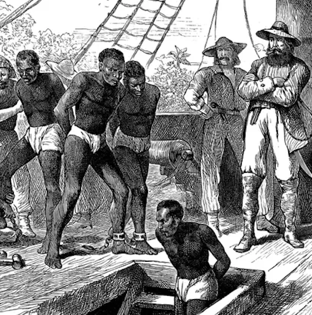 African captives being taken on board a slave ship