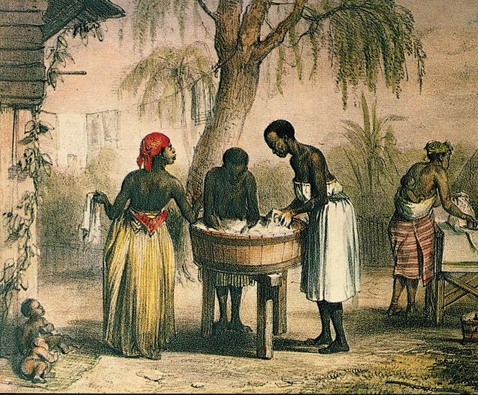 Enslaved women washing clothes in Surinam