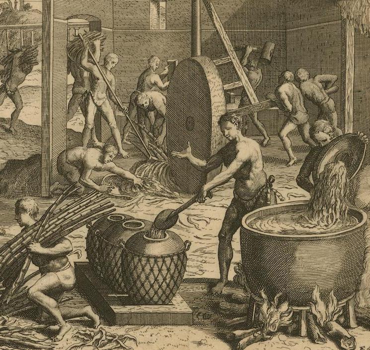 Enslaved Taino people working at a sugar mill