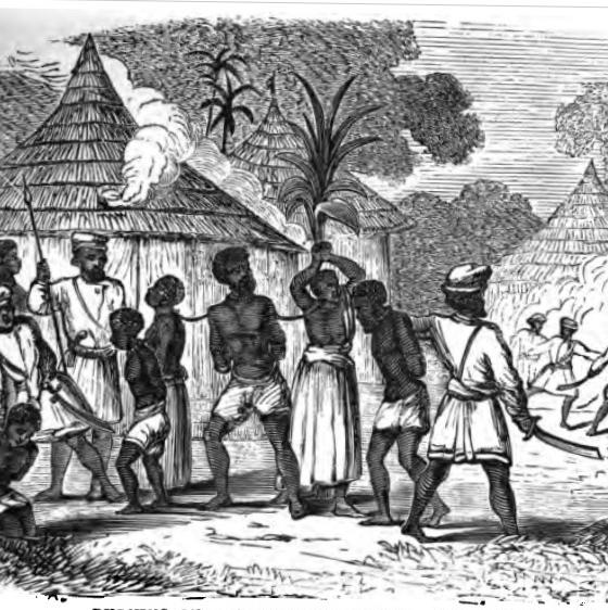 A violent raid by slavers on a West African village