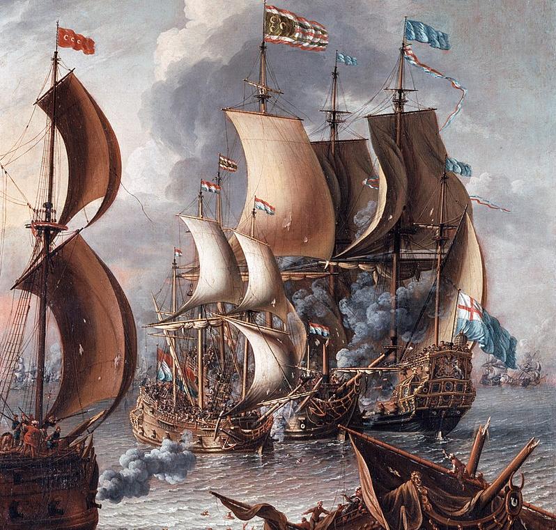 Ships of the Barbary corsairs engaged in a battle at sea