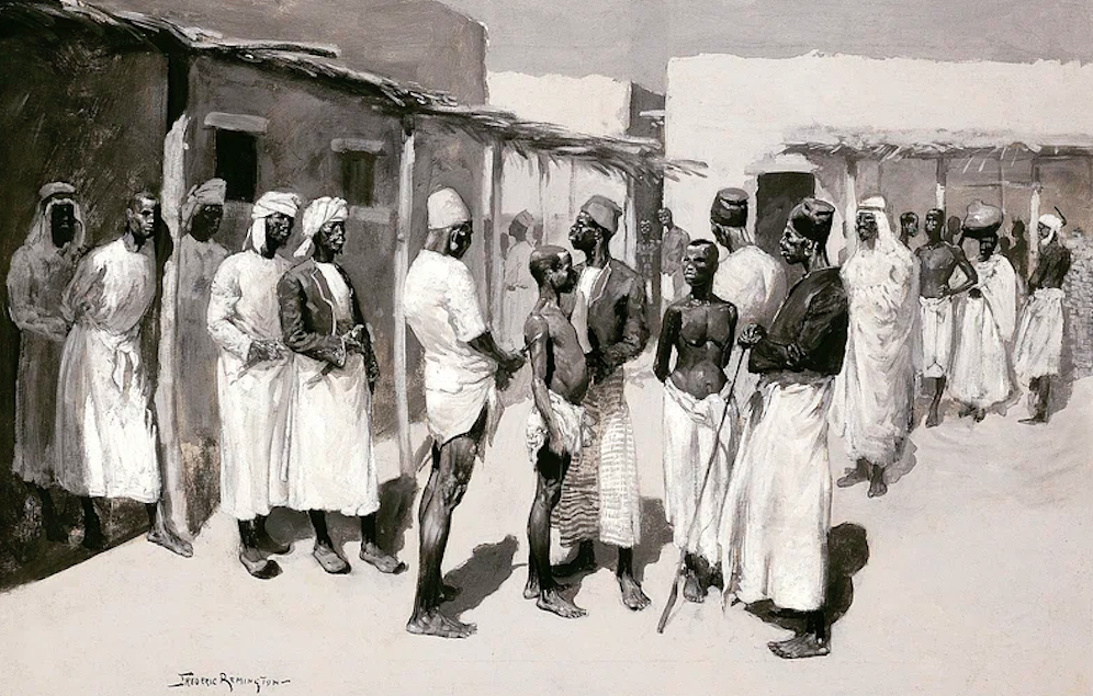 Slave market in North Africa, as depicted in a painting made in 1893