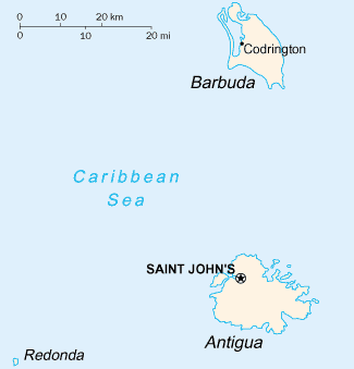 Map of Antigua and Barbuda with Redonda