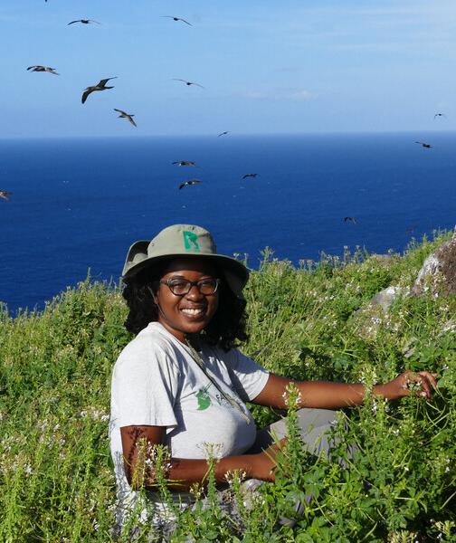 Shanna Challenger, with seabirds on Redonda