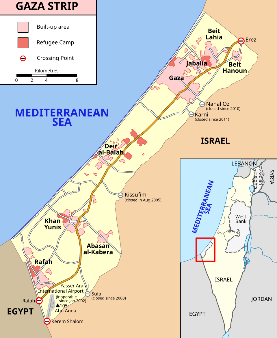 Map of the Gaza Strip, updated to October 2023