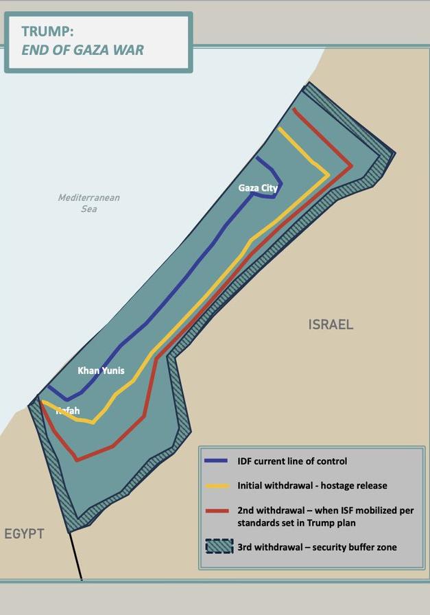 Map of the Trump plan for the ending of the Gaza war