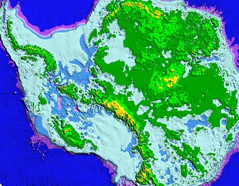 Topography of the bedrock underneath the ice sheet
