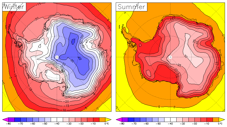 Surface temperature in winter and summer