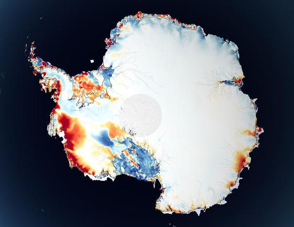 Changes in land ice thickness 2003-2009 and 2018-2019
