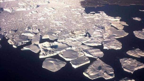 Icebergs that have calved from the Greenland ice sheet