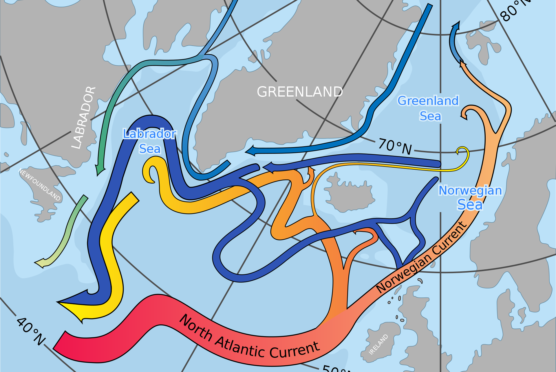 Map of the AMOC in the North Atlantic Ocean