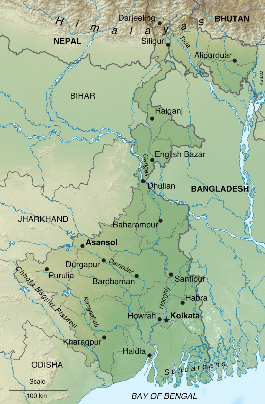 Map of West Bengal (★ = state capital)