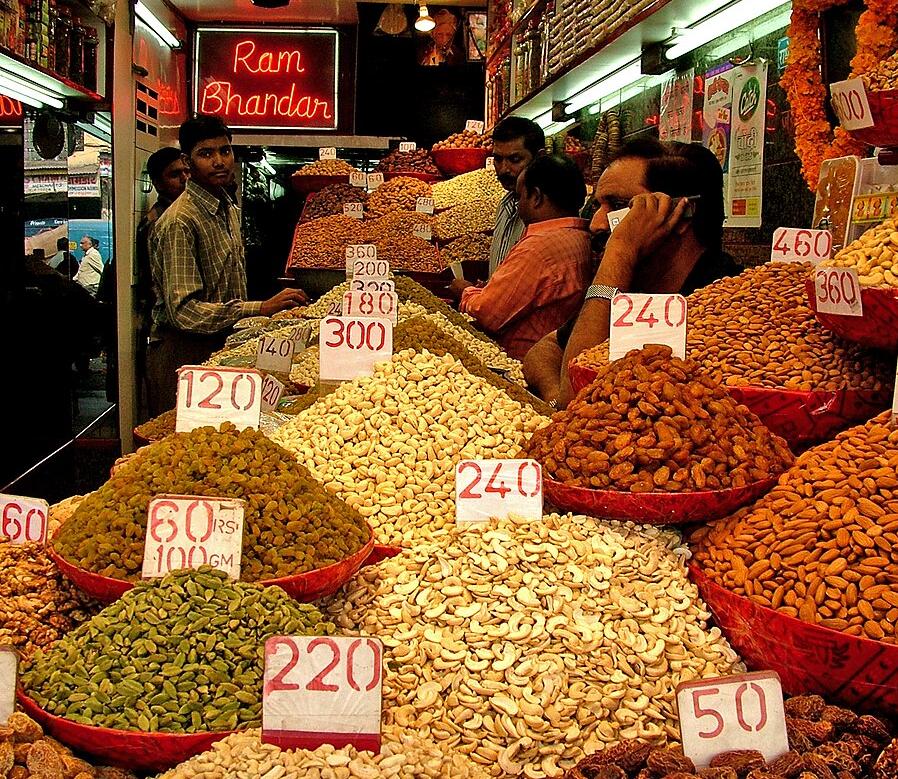 A dried fruit shop in the Spice Market of Old Delhi