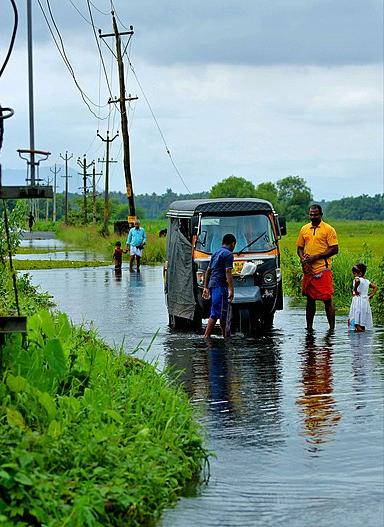 Flooding on wetland roads during monsoon rains