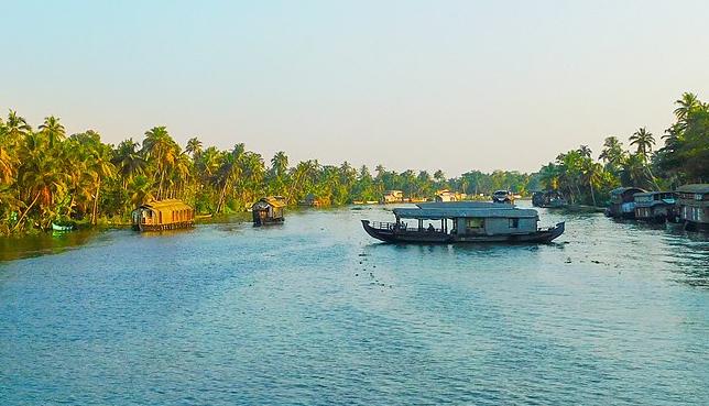 A houseboat on the Kerala Backwaters at Kumarakom