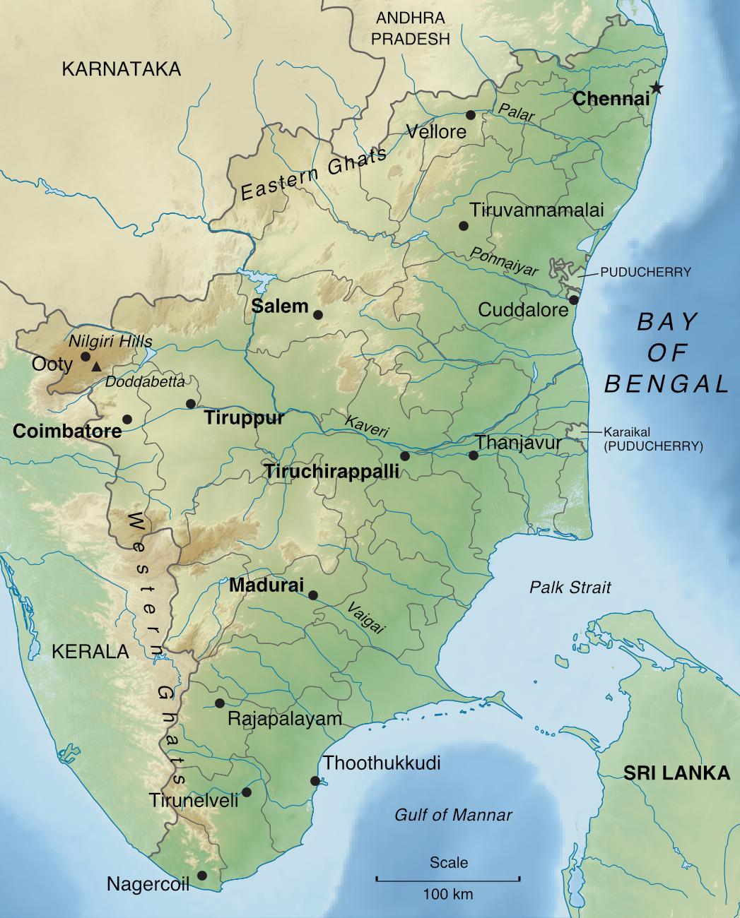Map of Tamil Nadu (★ = state capital)
