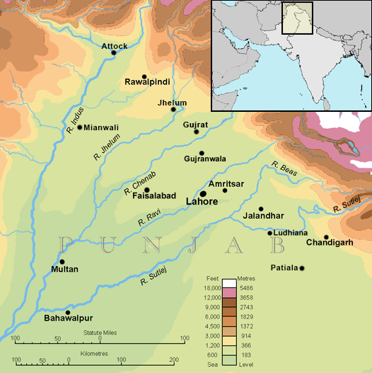 Map of the five rivers of Punjab